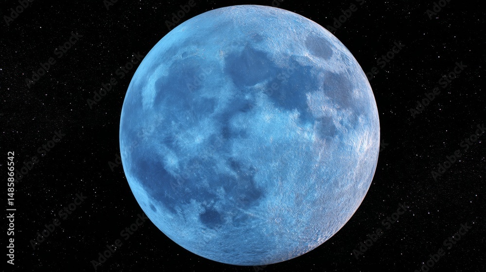 Obraz premium Majestic Blue Full Moon Illuminating the Night Sky with Stars and a Deep Cosmic Background