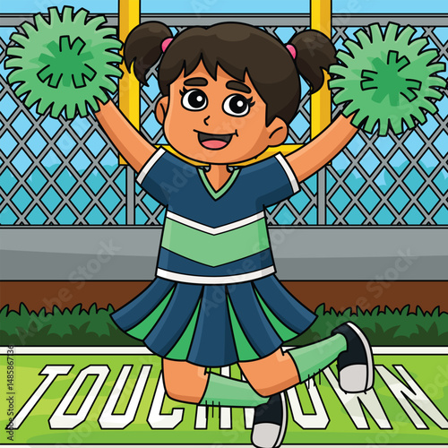 Female Cheerleader doing Stunts Colored Cartoon 