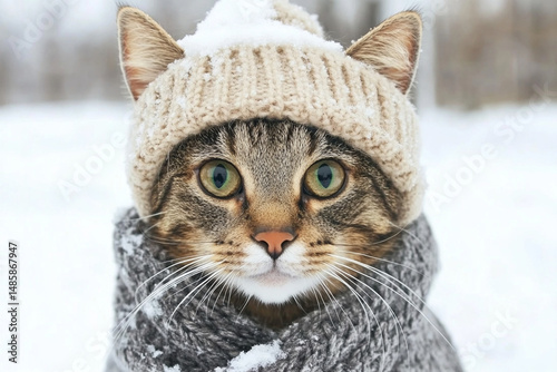Wallpaper Mural Cute cat wearing a cozy hat in a snowy winter landscape, enjoying the chilly weather and playful chaos of the season Torontodigital.ca
