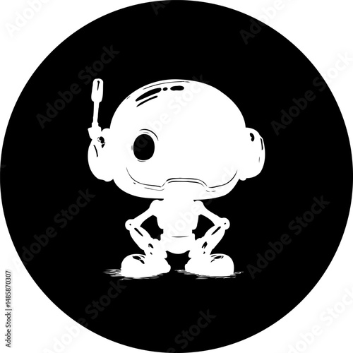 Monochromatic Robot Illustration on Black Backdrop for Sci-Fi Concept Design
