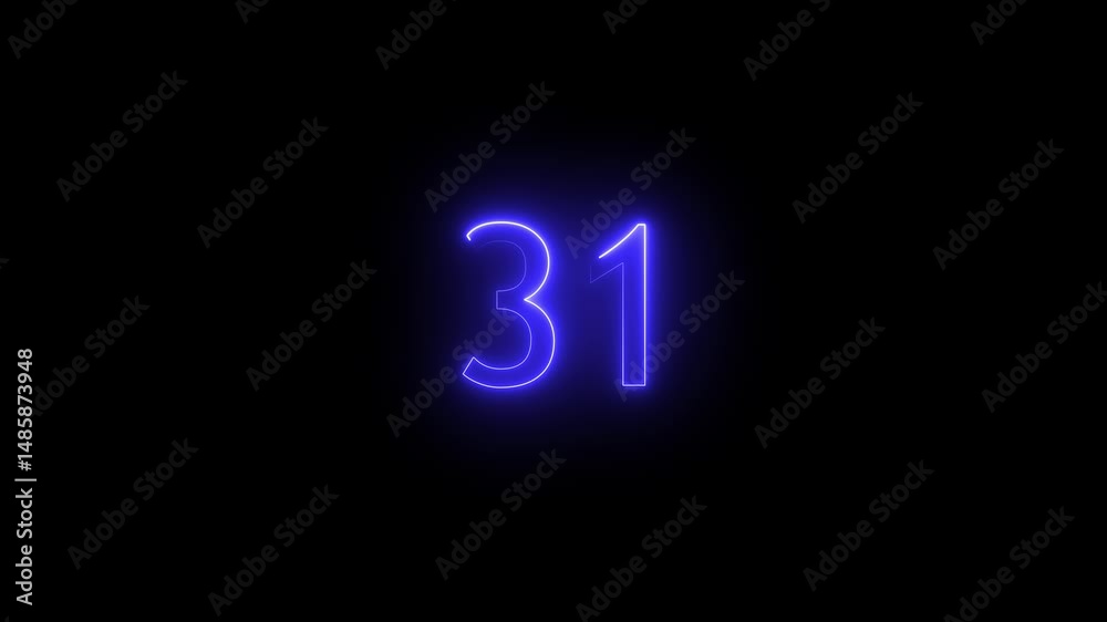 . Neon glowing countdown number 31 animation. Neon text 31 number icon background 31 percent discount animated. Neon countdown 31 . Neon glowing countdown number 31 animation. Neon text 31 number icon background 31 percent discount animated. Neon countdown 31