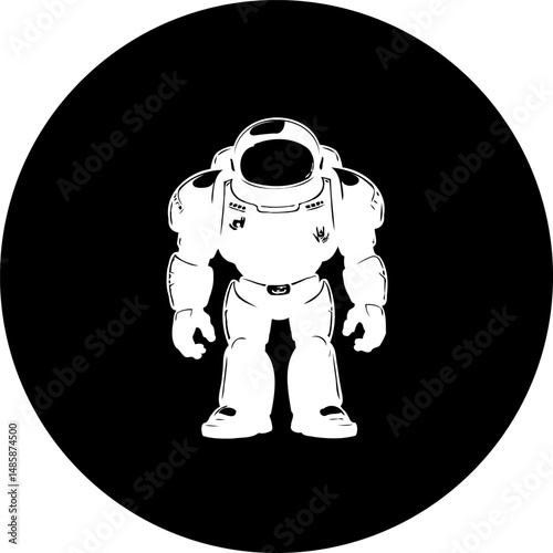 Isolated Astronaut Illustration in Black and White Circular Composition