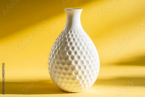 Elegant white vase on yellow backdrop