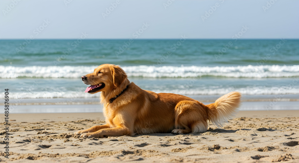 Dog, Ocean, Sea, Golden Retriever Relaxing on the Beach Dog, Ocean, Sea, Golden Retriever Relaxing on the Beach
