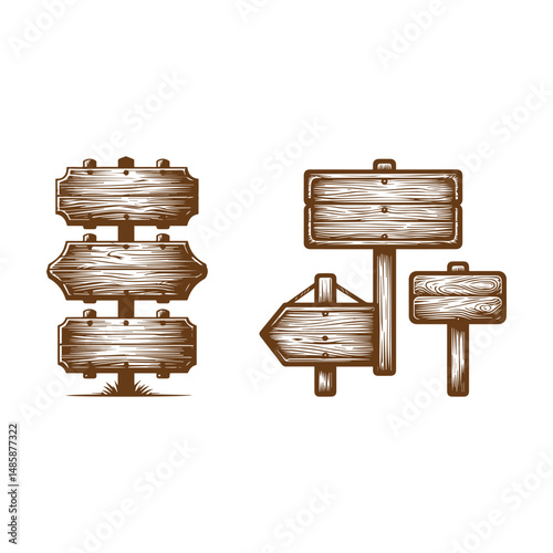 Wooden blank board vector illustration. Sign boards
