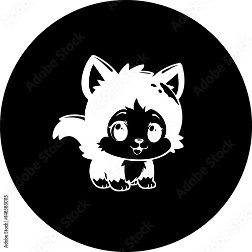 Stylized whimsical feline illustration against a minimalist backdrop of solid color