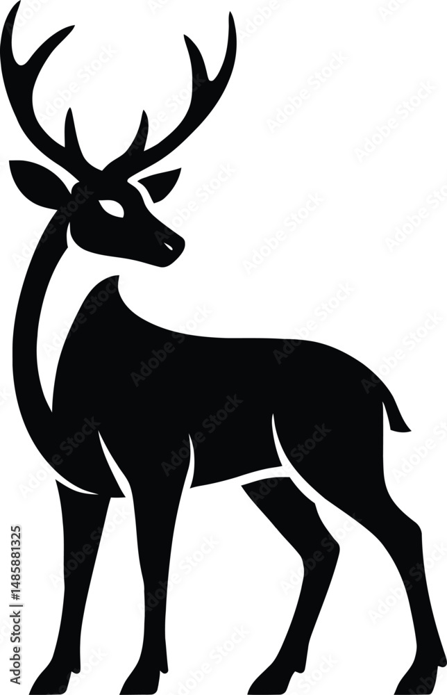 Fototapeta premium Wild deer silhouette black design, Elegant standing deer shape