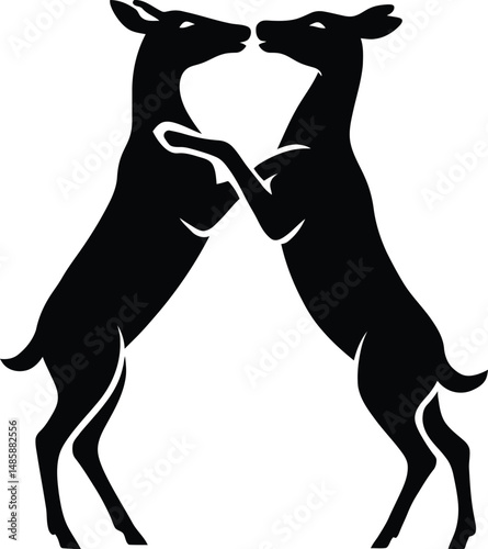 Deer silhouette face to face in wild pose, Two deer confrontation silhouette