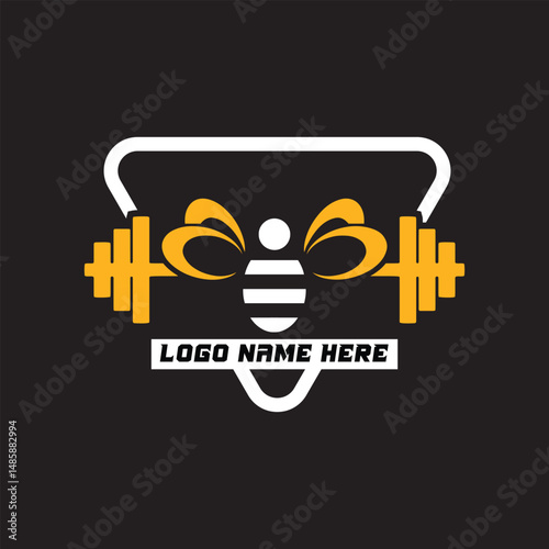 Bee gym barbell fitness logo icon vector template