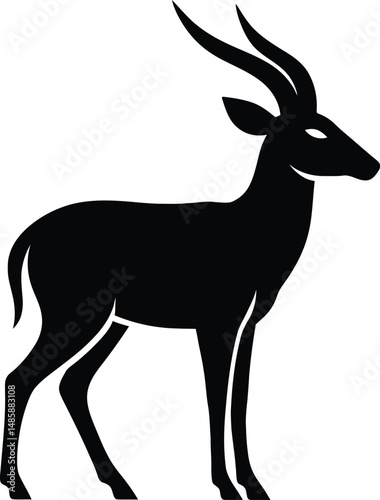 Antelope simple black silhouette, Elegant antelope animal silhouette