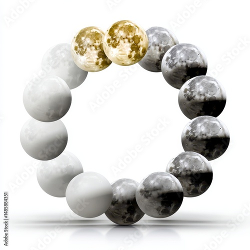 Lunar Cycle Phases Circle Golden Full Moons in Minimalist Design