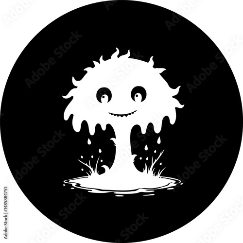 Whimsical arboreal character in simple black and white cartoon graphic