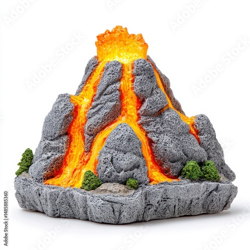 Miniature Volcano Model Erupting with Glowing Orange Lava