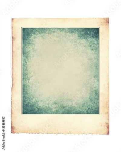 Aged, textured vintage photograph frame.  Faded, distressed paper with muted teal and beige tones.  Paper edges show signs of wear