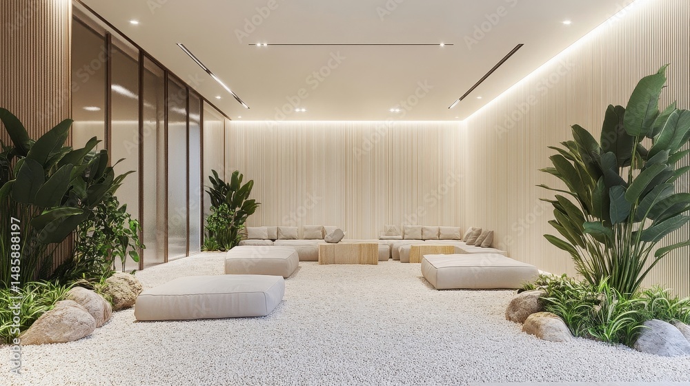 Fototapeta premium serene minimalist zen garden lounge interior design