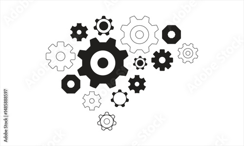 Systems Thinking Gear Icons. This vibrant and dynamic illustration of interconnected gears symbolizes teamwork, innovation, and synchronized progress.