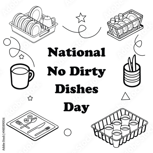 National No Dirty Dishes Day vector illustration