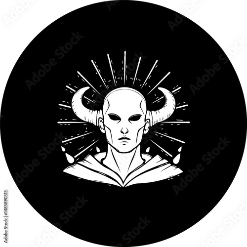 Enigmatic horned figure illustration radiating intrigue and mystic symbolism