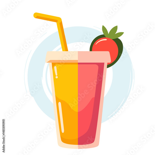 Colorful drink with straw and garnish against a minimalist background  