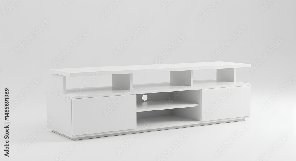 Fototapeta premium Minimalist White TV Stand on White Background PNG