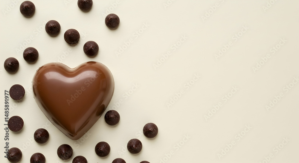 Fototapeta premium Heart-shaped, Candy, Sweets, Chocolate Heart with Chocolate Chips