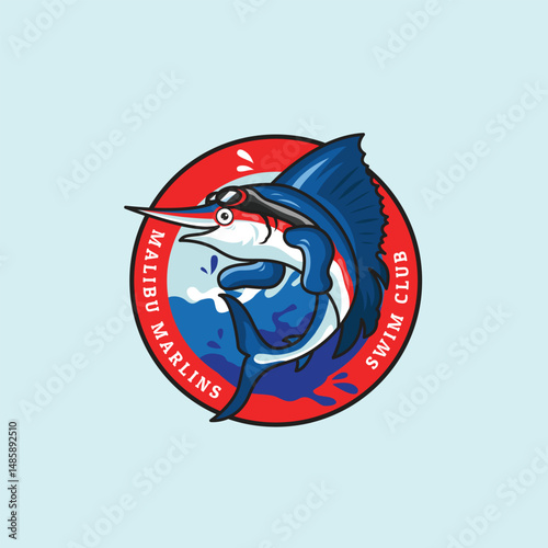 Blue marlin fish jumping logo template