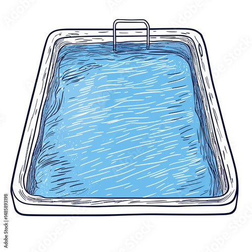Hand drawn swimming pool top view sketch with water ripples and ladder in blue pen line isolated on white background for summer leisure and outdoor relaxation concept vector illustration