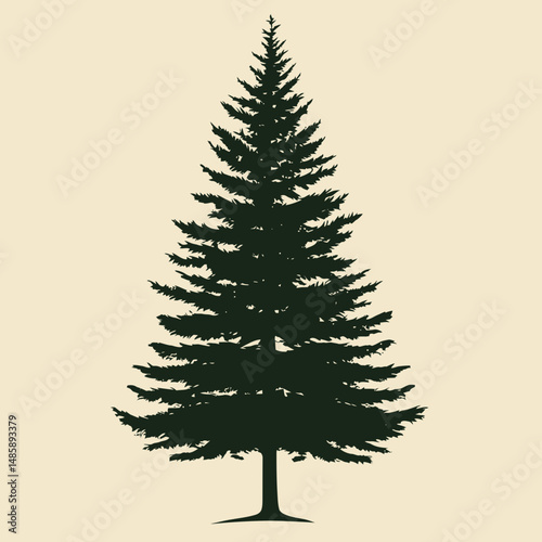 Detailed silhouette of evergreen conifer tree with symmetrical branches and pointed top isolated on light background vector illustration nature botanical design
