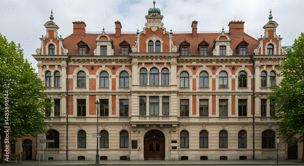 Fototapeta premium Architecture, Old, Urban, Historic Brick Building Facade in European City