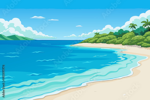 Pristine White Sand Beach with Crystal Clear Turquoise Water Vector Illustration