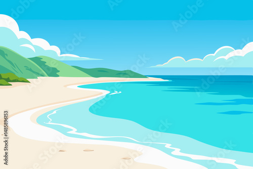 Calm Pristine Beach with Transparent Turquoise Water Vector Illustration