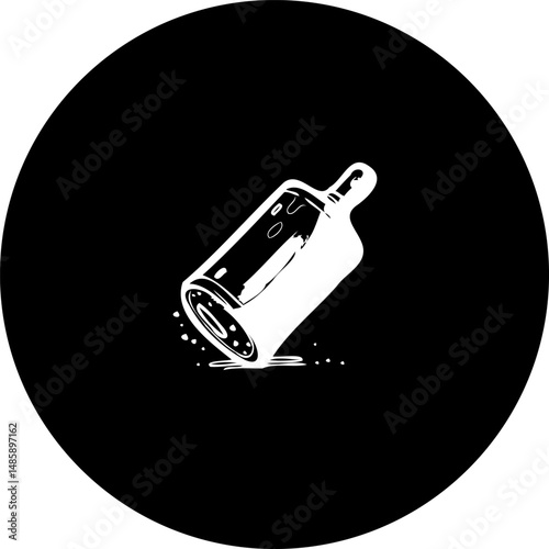 Monochromatic depiction of a tilted kitchen essential amidst a stark backdrop