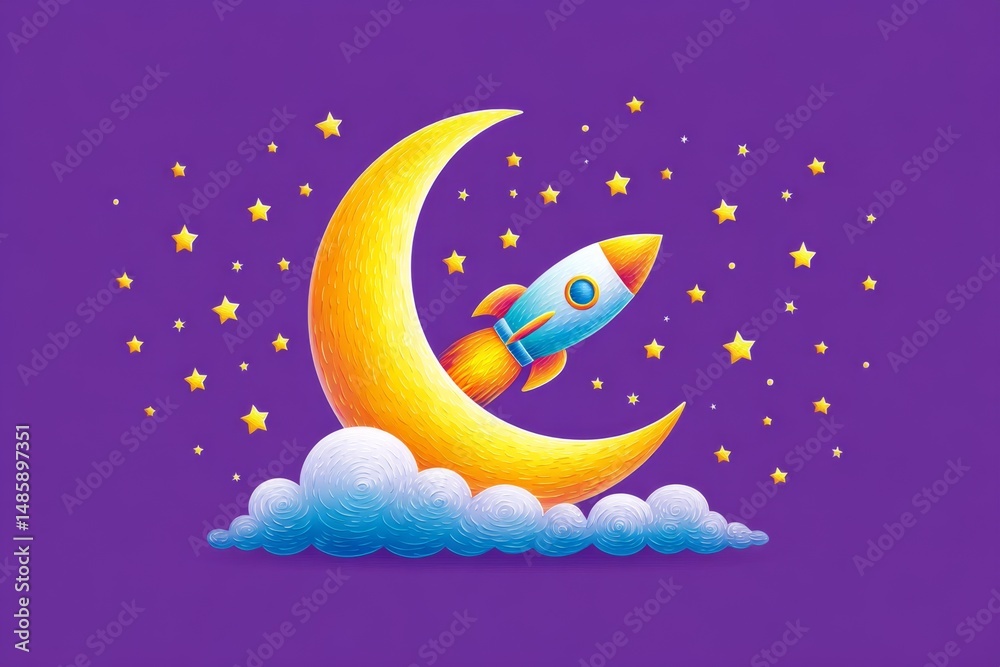 a minimalist vector of a rocket flying toward a simple moon icon a minimalist vector of a rocket flying toward a simple moon icon