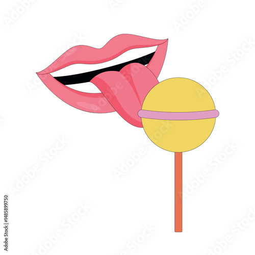 Fashionable cartoon lips in retro 70s style.