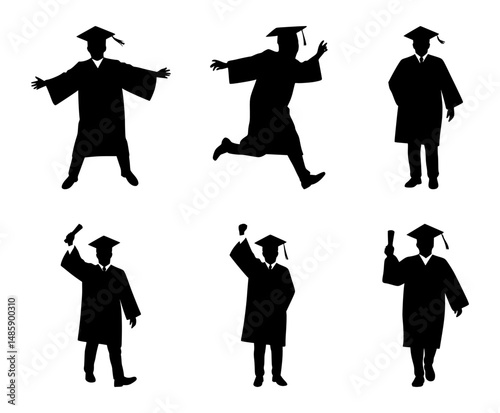 graduation student silhouette set, isolated background