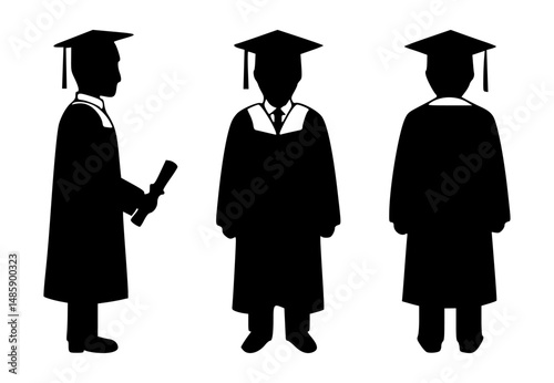 graduation student silhouette set, isolated background