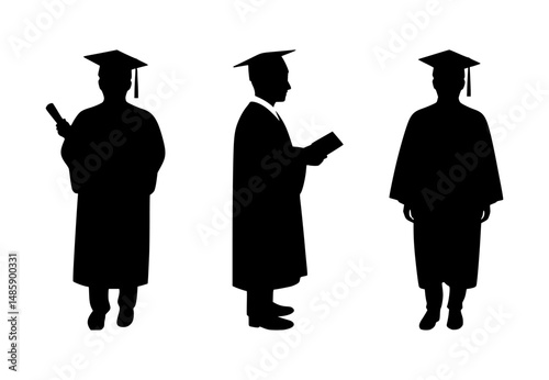 graduation student silhouette set, isolated background