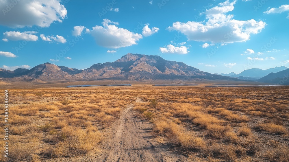 Naklejka premium Desert landscape with mountain range