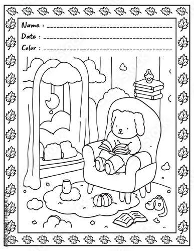 Bold and Easy Cozy Nooks Coloring Book for Adults and Kid.  
High resolution (300 DPI), 
Ready to print on standard 8.5x11 inch paper With (No Bleed), 
Black and White. 
Vector illustration - AI, EPS,