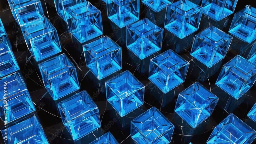 Abstract digital pattern of blue cubes.