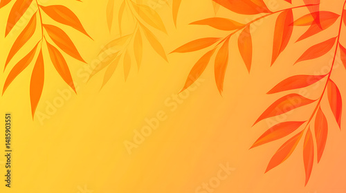 Wallpaper Mural Flat vector background with tropical leaves, an orange and yellow color palette, Torontodigital.ca
