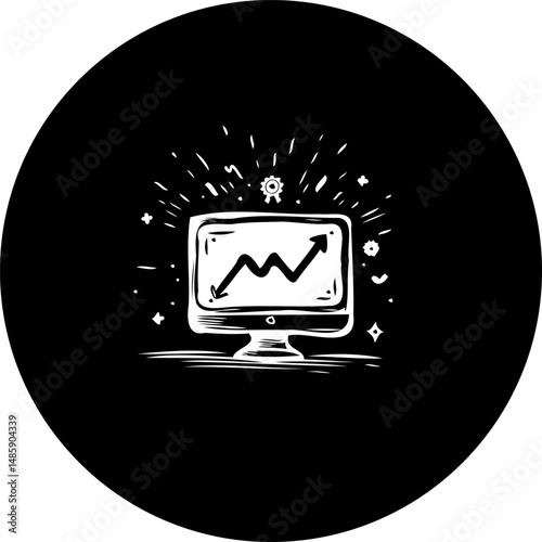 Stylized computer monitor displaying upward trending graph in stark contrast