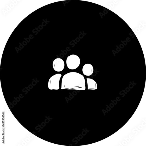 Minimalist depiction of collaborative group in a stark black and white circle
