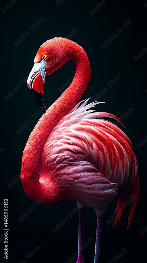 Obraz premium Graceful flamingo profile against a dark background