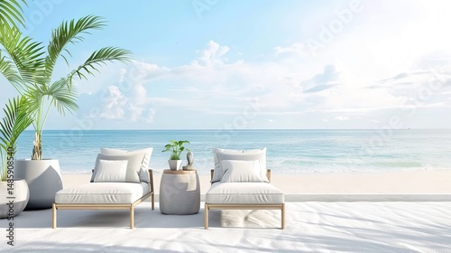White Background Beach Scenery: Modern, Relaxing, and Visually Appealing for Creative Projects