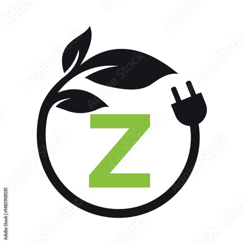 Electric Leaf Logo combine with letter Z vector template