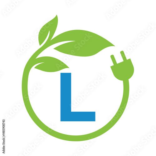 Electric Leaf Logo combine with letter L vector template