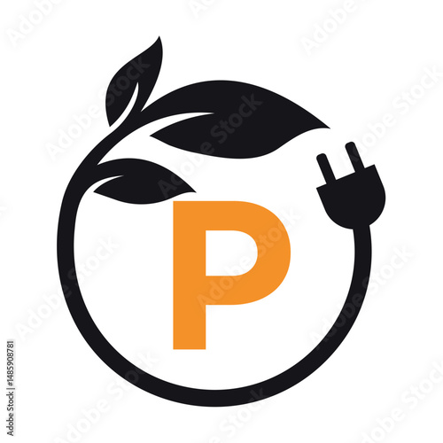 Electric Leaf Logo combine with letter P vector template