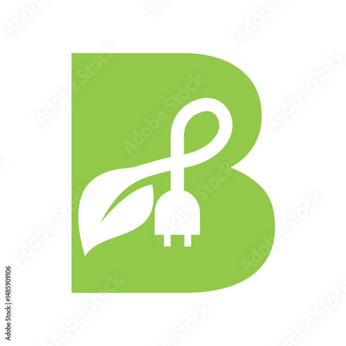 Electric Leaf Logo combine with letter B vector template