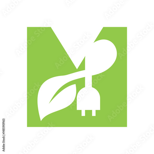 Electric Leaf Logo combine with letter M vector template